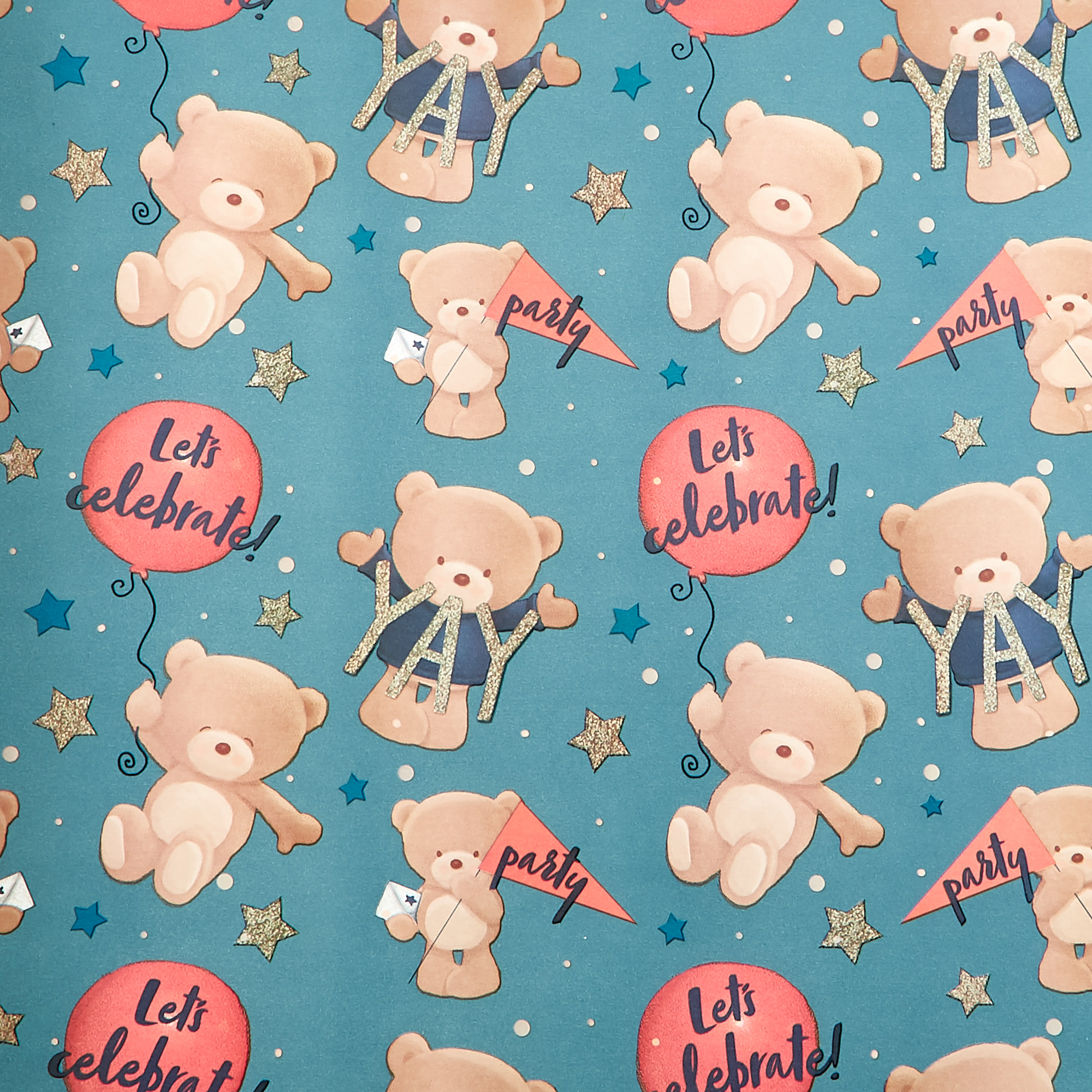 Hugs Bear Themed Wrapping Paper - 4 Rolls 